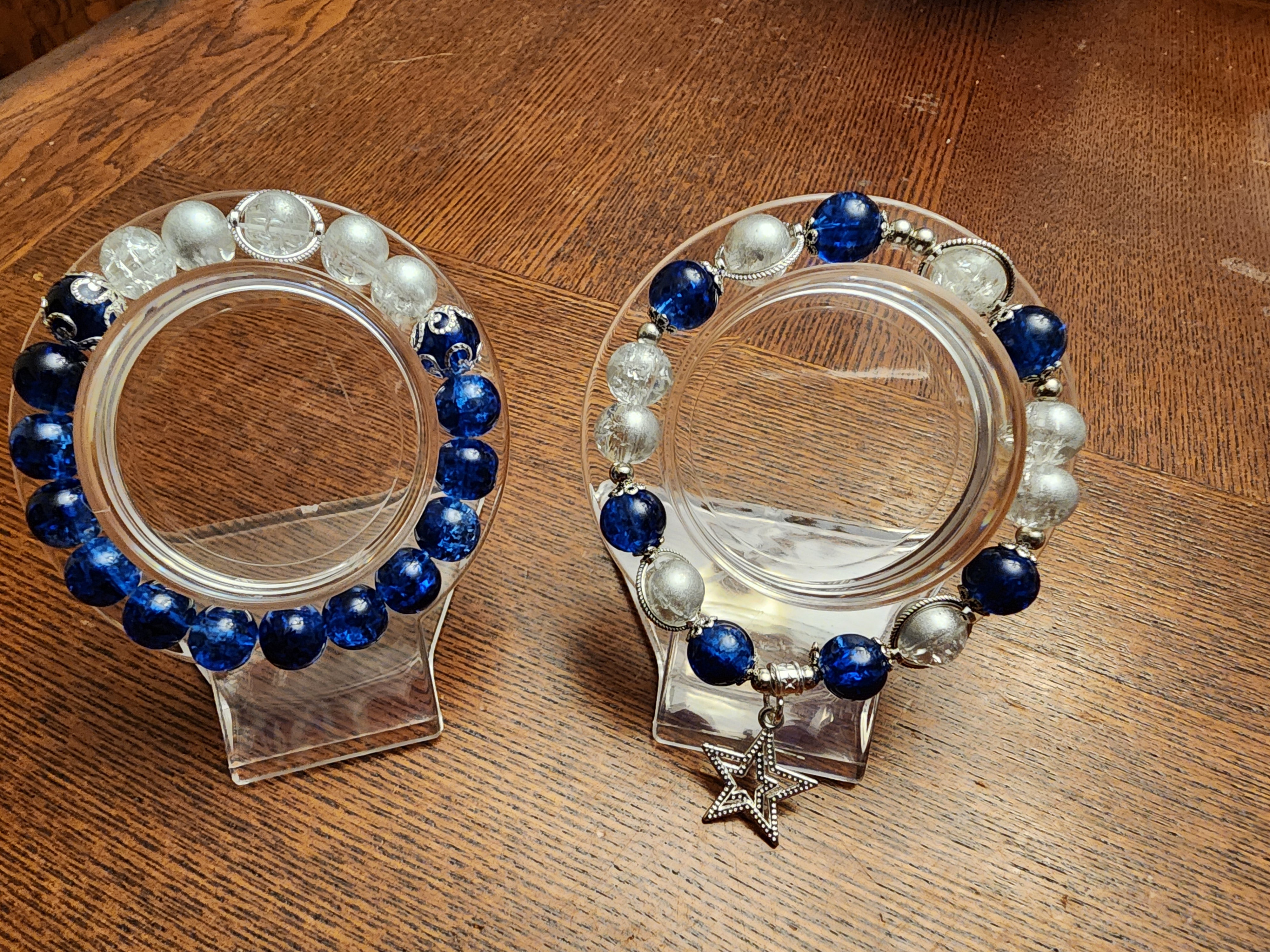 Female Fan-demonium Bracelets Blue and Silver w star charm set